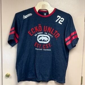 Ecko Unltd Mens Navy Blue Graphic T-Shirt 3XB Big Tall Rhino Logo 72 Varsity